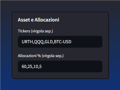 Asset e Allocazioni Input asset e allocazioni nel Simulatore PAC Kriterion Quant