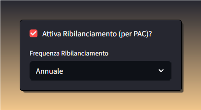 Opzioni ribilanciamento attivo Opzioni ribilanciamento attivo e frequenza nel Simulatore PAC